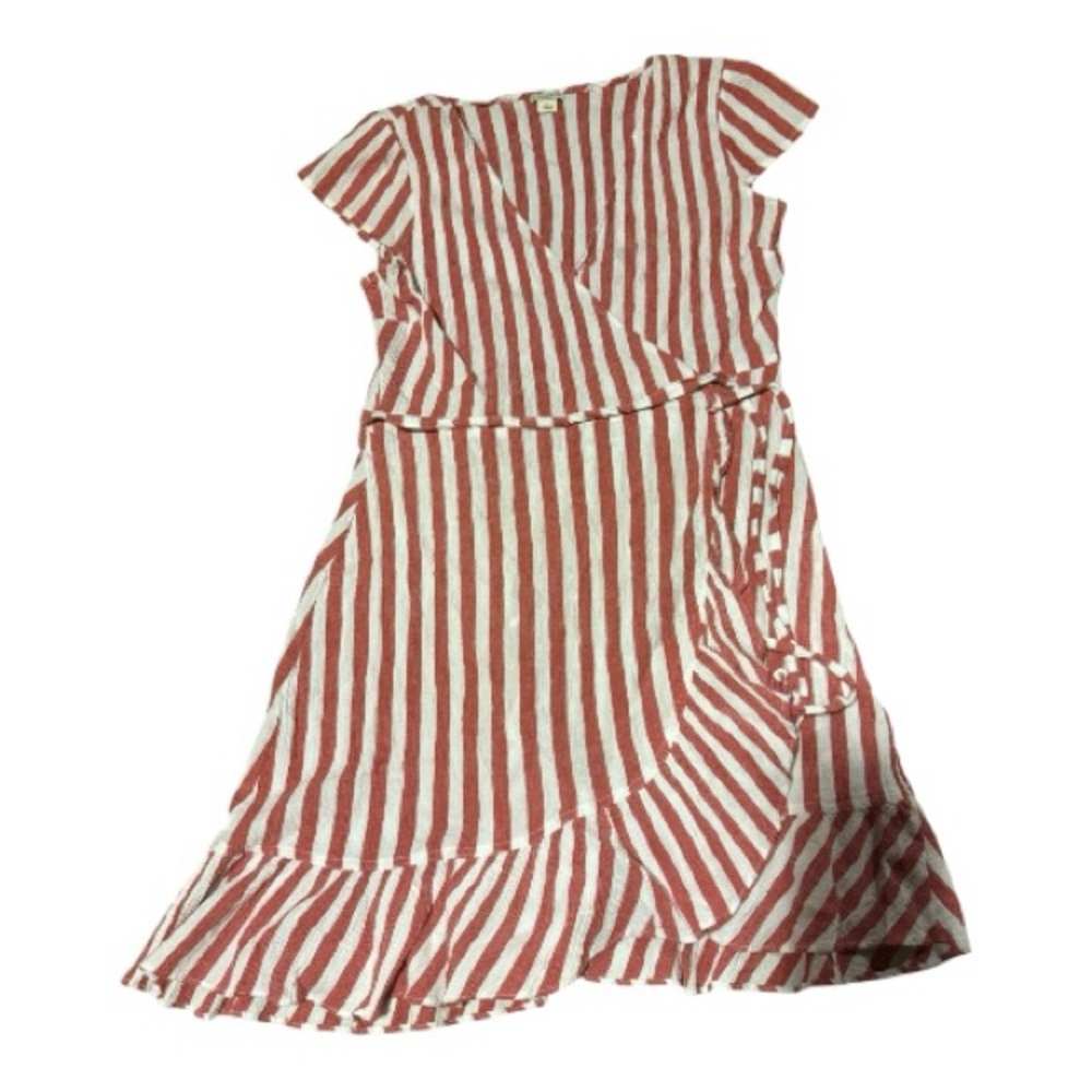 J Crew Red and White Stripped Flutter Sleeve Wrap Dress